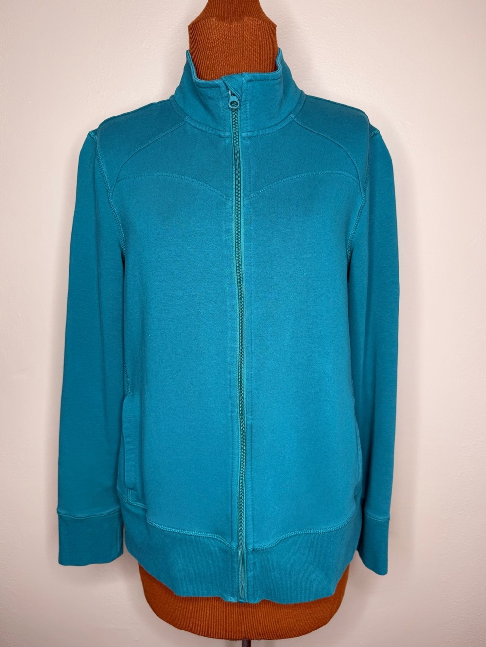 Athletic Works Teal Blue Zipper Front Knit Jacket Size Large 12-14